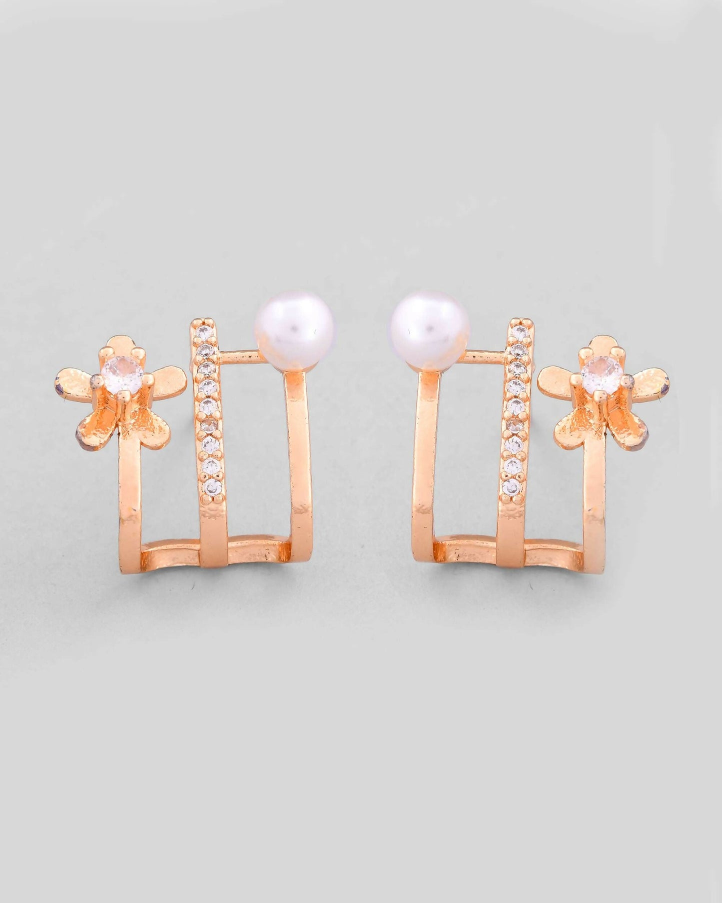 VOJ Gold-Polished Crystal Studded Stud Earrings