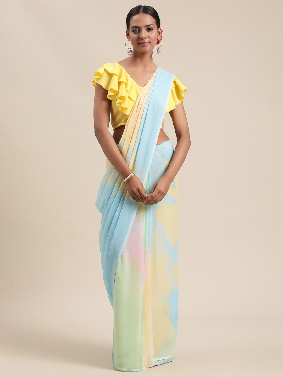 Ahalyaa Women's Turquoise Colour Chiffon Digital Print Saree