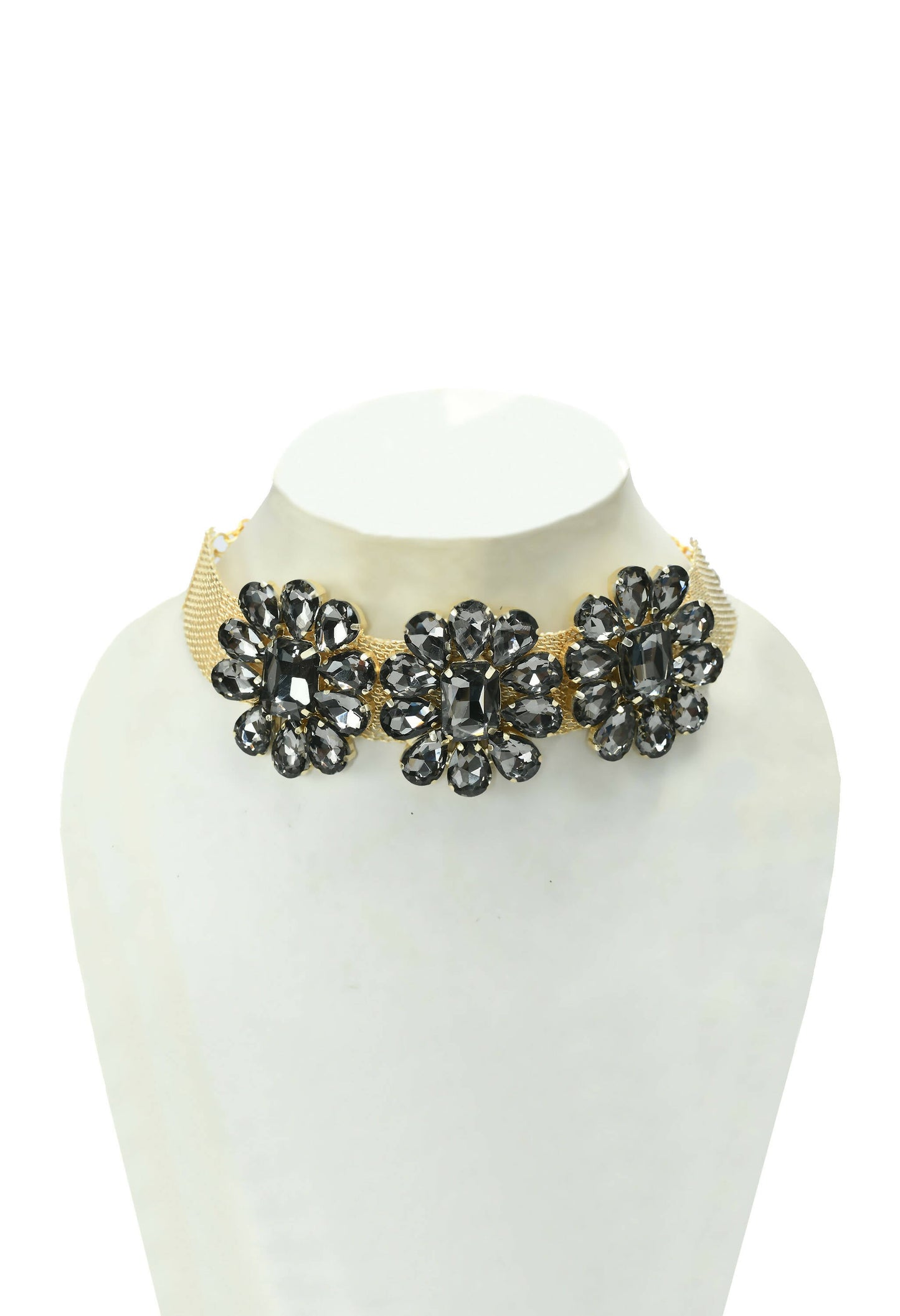 Mominos Fashion Joharkamal Gold-Polished Brass Finish Stone Choker For Women & Girls (Grey)