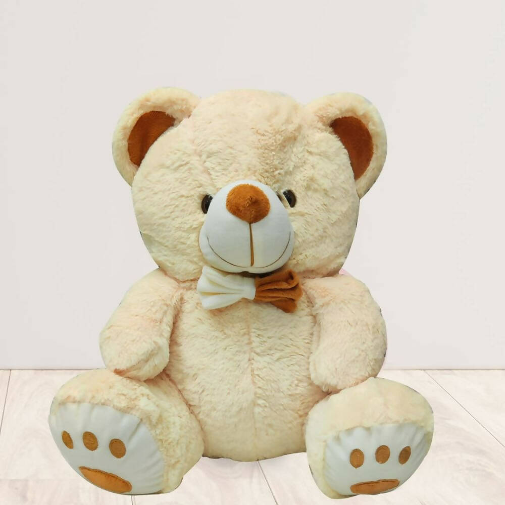 Webby Plush Cute Sitting Teddy Bear Soft Toys with Neck Bow and Foot Print (Beige)