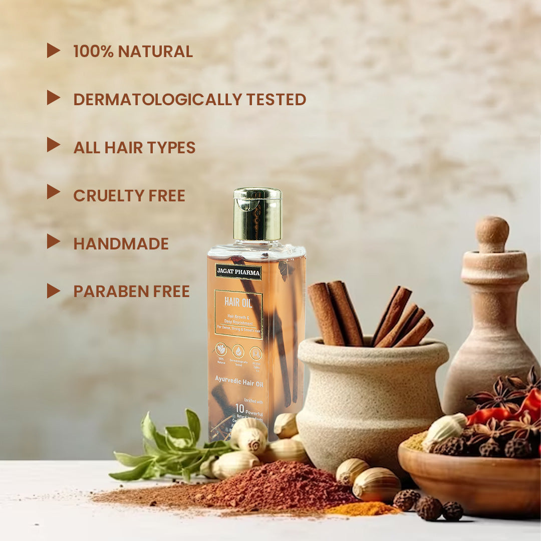Jagat Pharma Hair Oil for Dense, Strong & Smooth Hair | Infused With 10 Powerful Ayurvedic Herbs