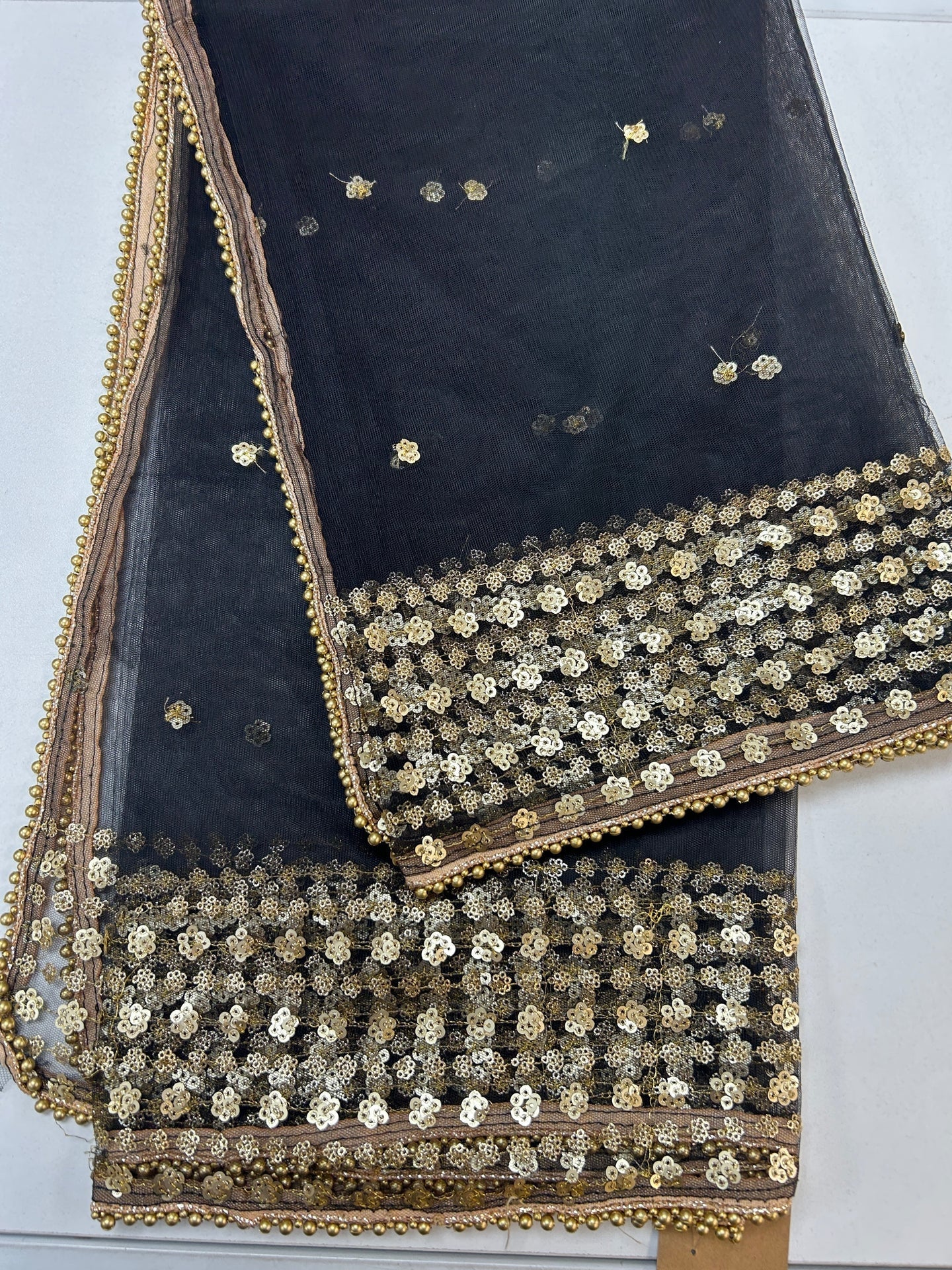 Black sequin net duppata