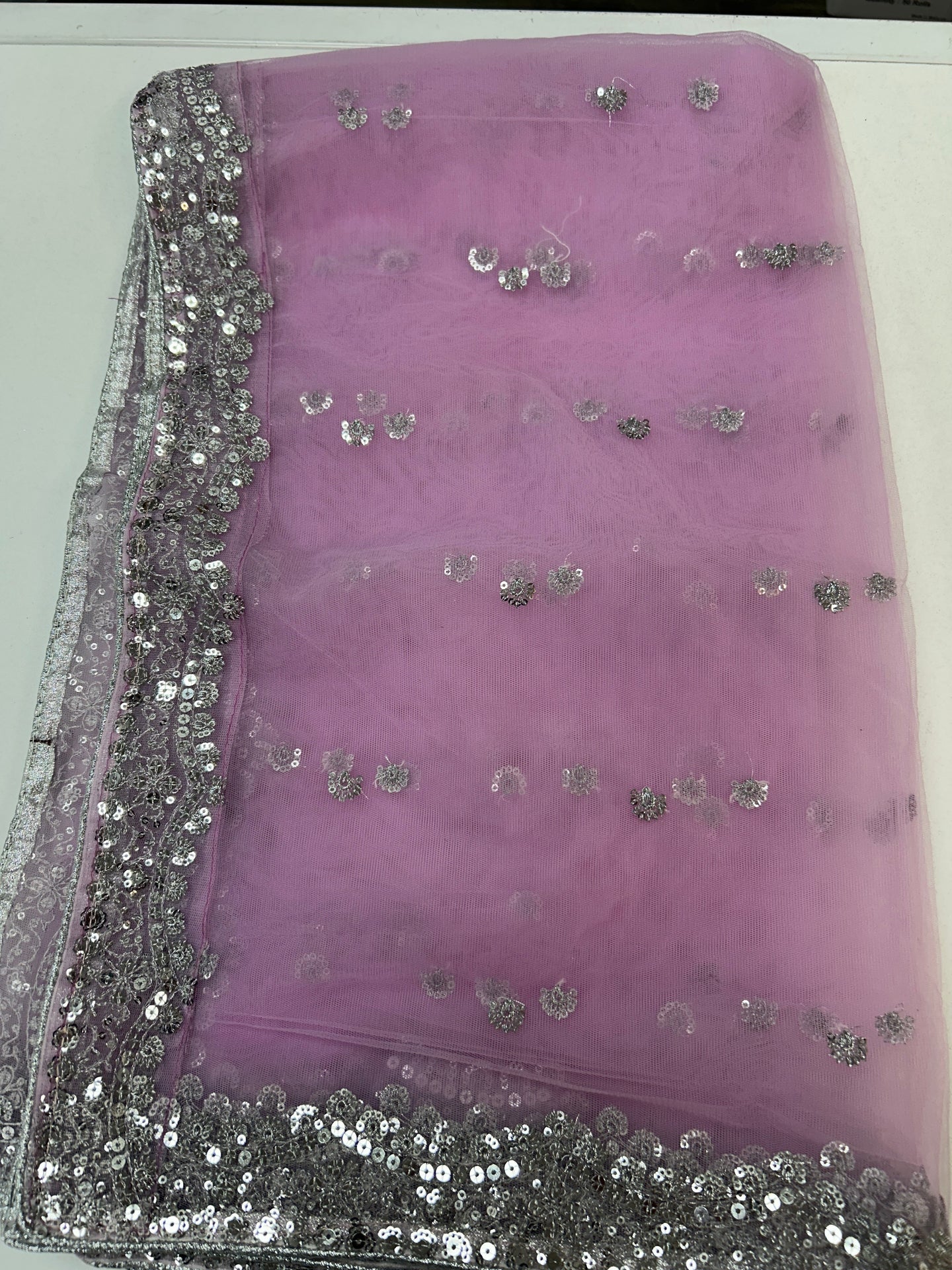 Lilac silver sequin work