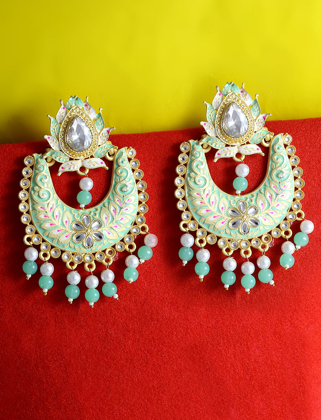 Gold-Polished Alloy Blue Golden Hoop Jhumki Earrings - The Pari