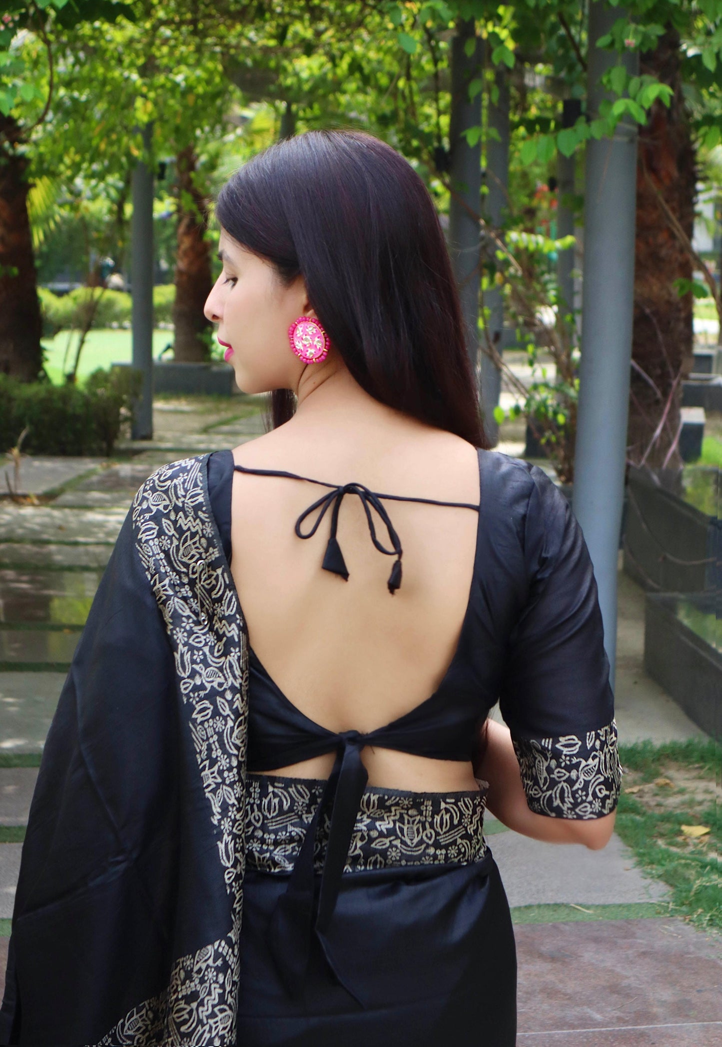 Jyoti Fashion Women's Black Handloom Raw Silk Printed Border Traditional Saree with Blouse