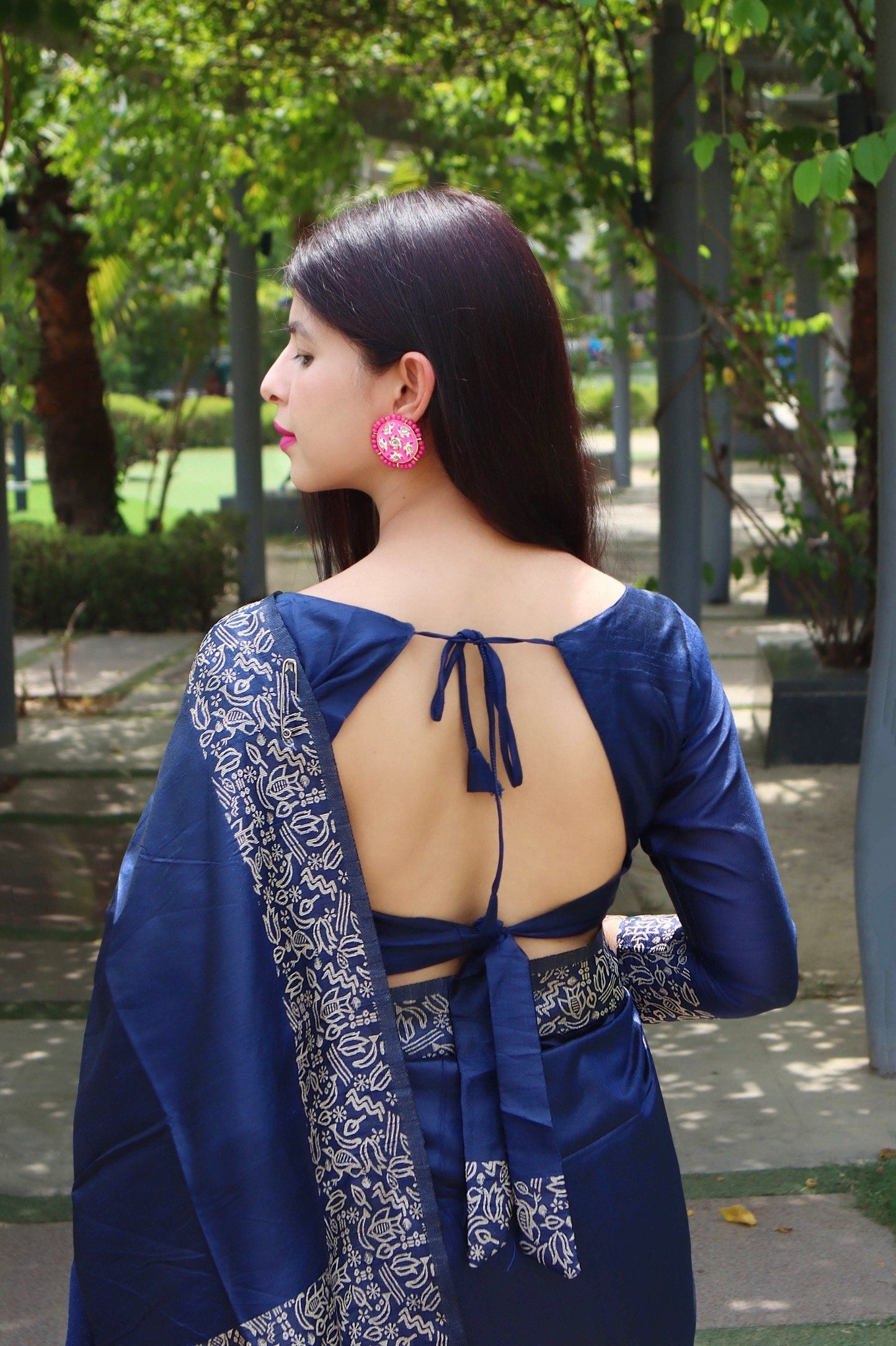 Jyoti Fashion Women's Blue Handloom Raw Silk Printed Border Traditional Saree with Blouse