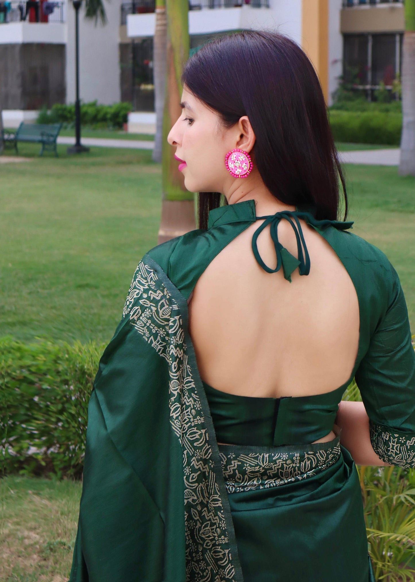 Jyoti Fashion Women's Green Handloom Raw Silk Printed Border Traditional Saree with Blouse
