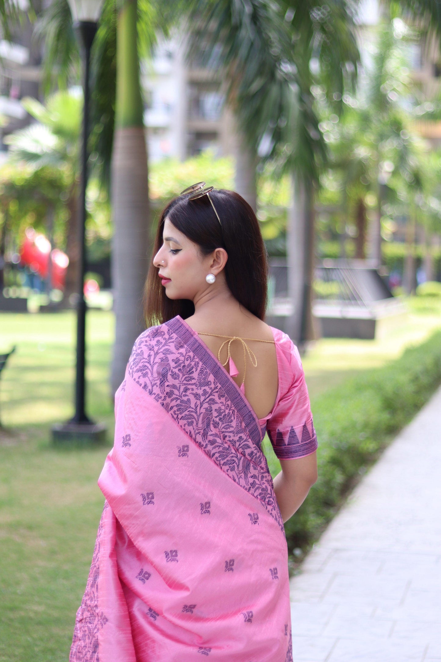 Jyoti Fashion Women's Baby Pink Handloom Raw Silk Weaving Pallu Traditional Saree with Blouse