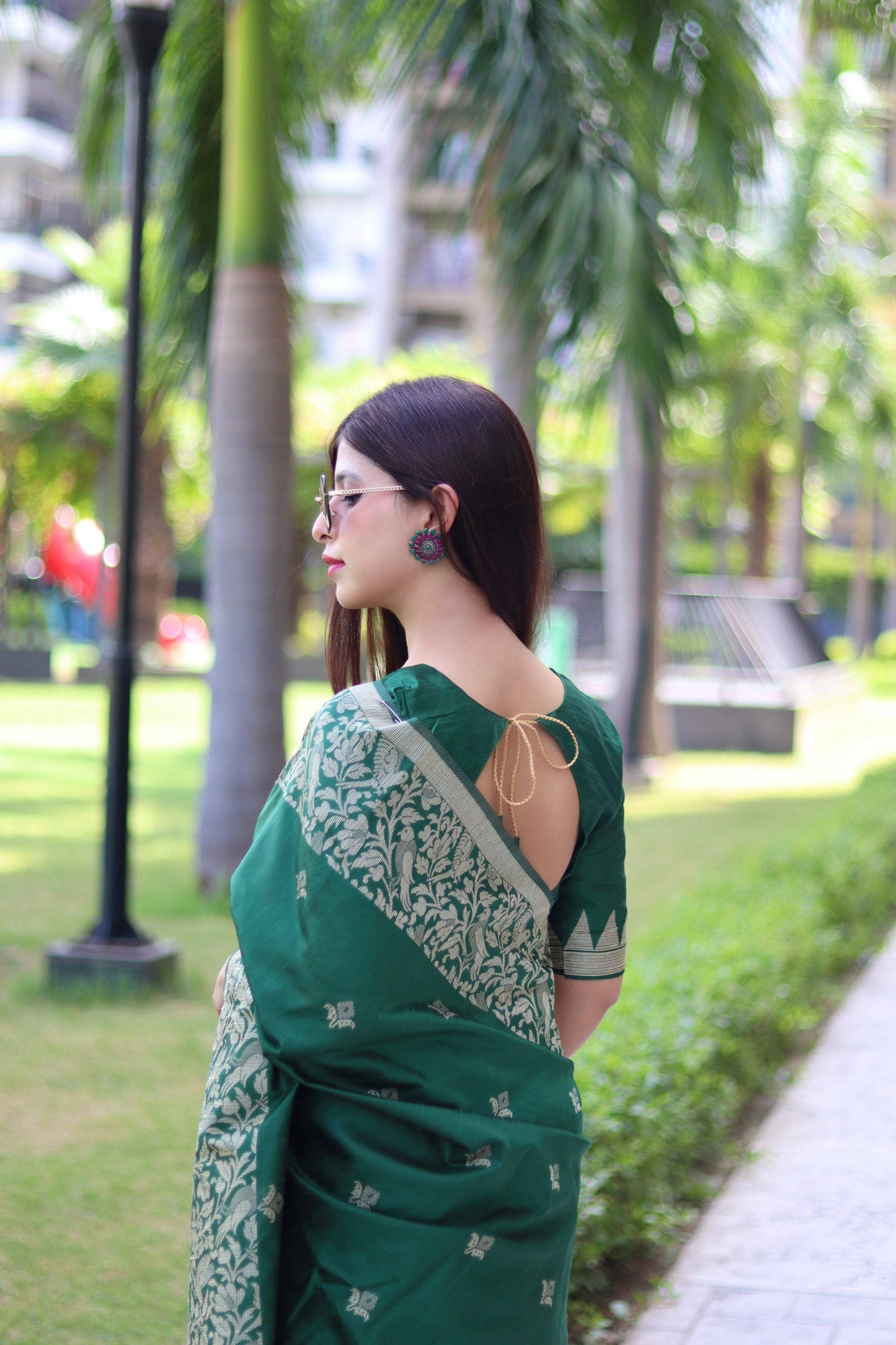 Jyoti Fashion Women's Green Handloom Raw Silk Weaving Pallu Traditional Saree with Blouse