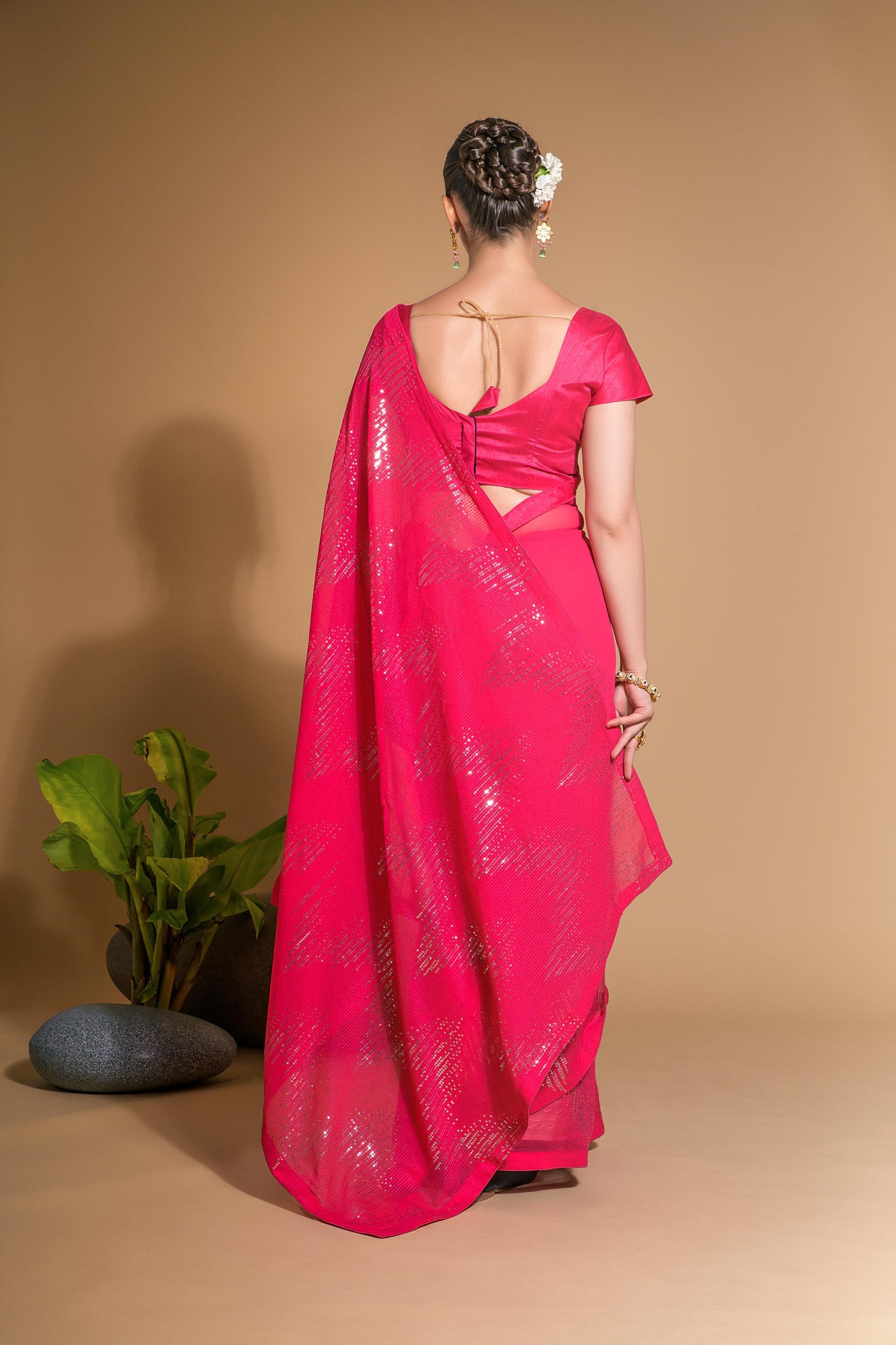 Jyoti Fashion Women's Pink Georgette Sequins Embroidered Designer Saree with Blouse