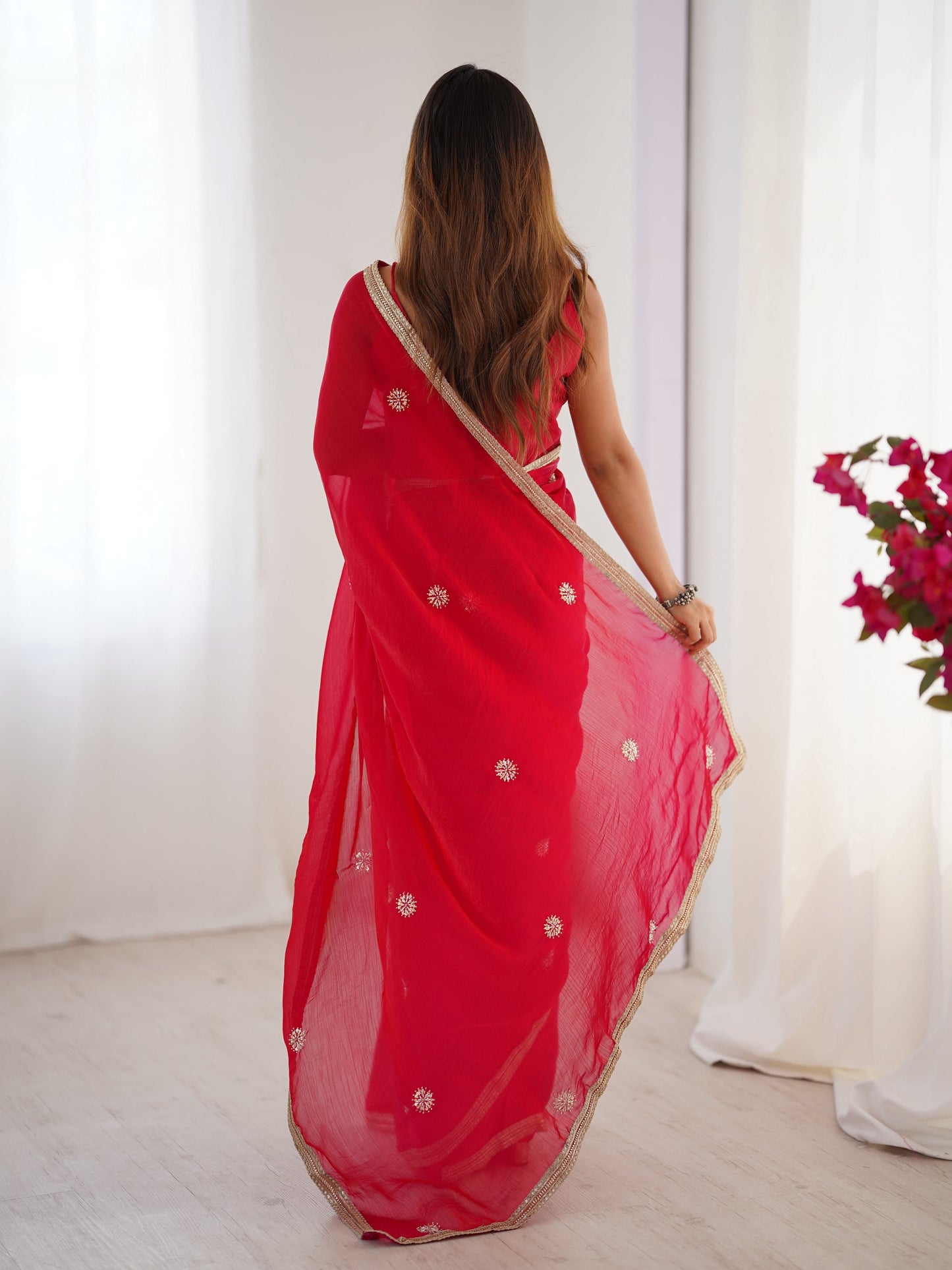 Jyoti Fashion Women's Pink Fandy Silk Embroidered Designer Saree with Blouse