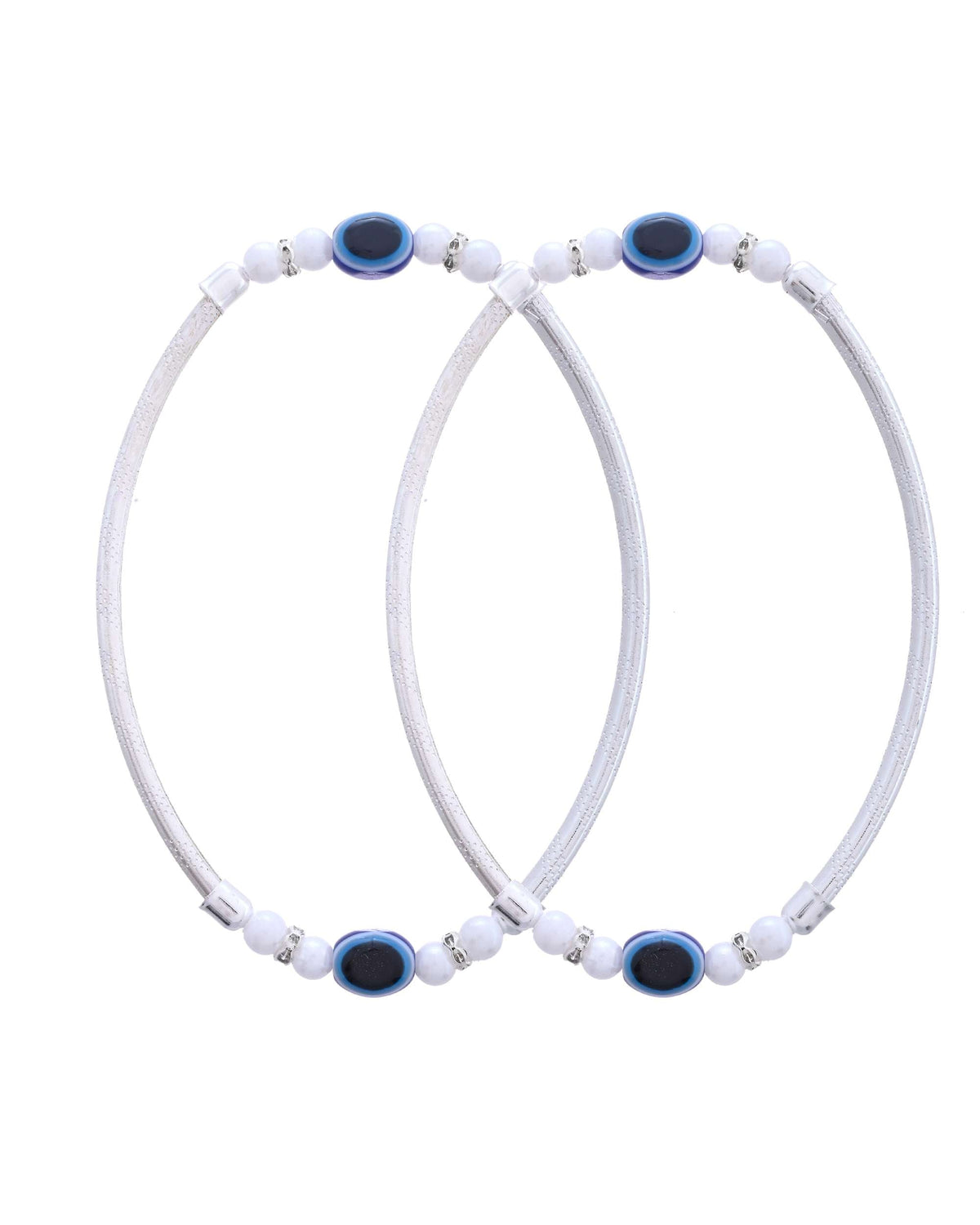 Jewels Nest Set of 2 Silver-Toned Anklets with Protective Evil Eye Beads