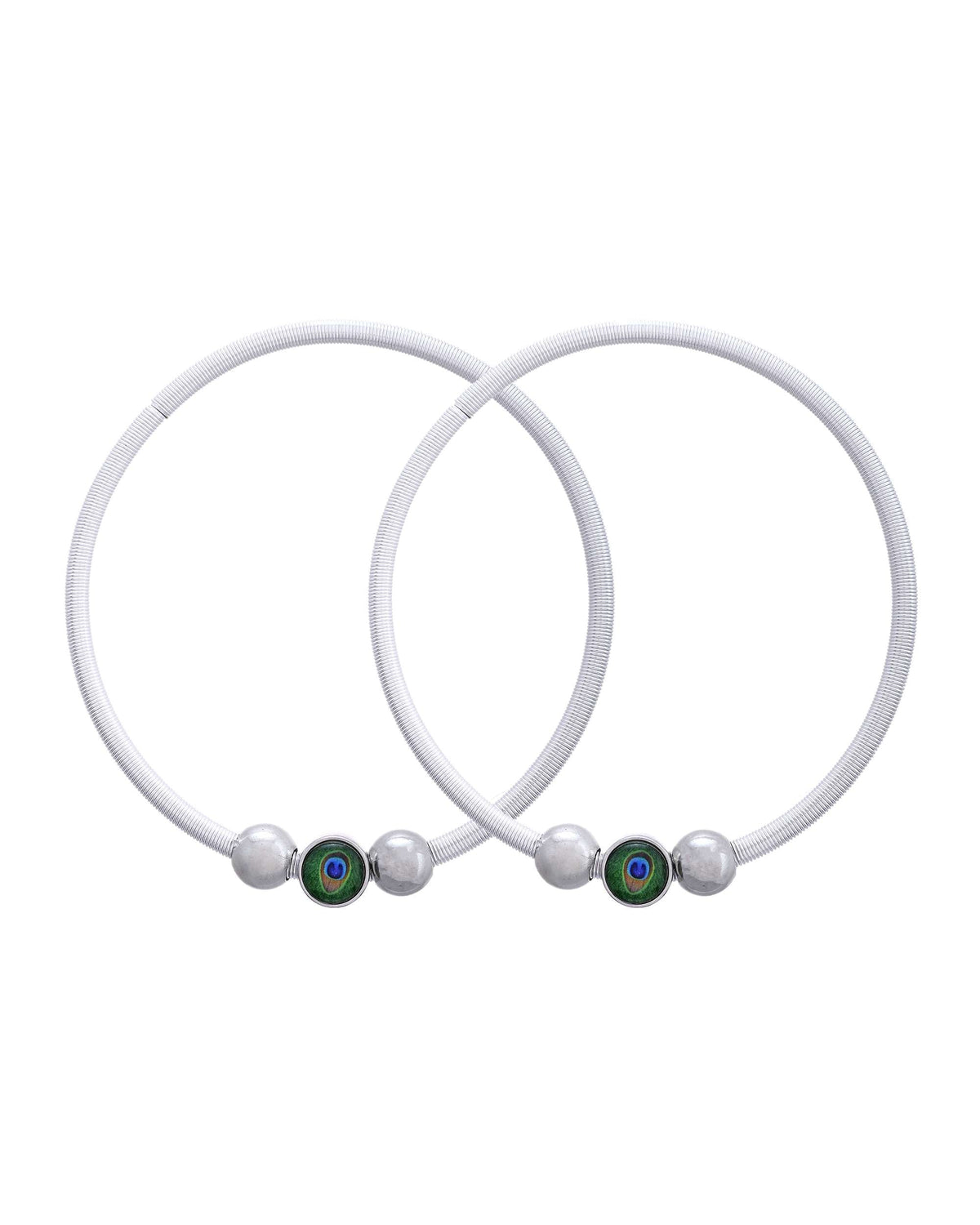 Jewels Nest Contemporary Wire-Style Silver Anklet with Peacock Design Bead