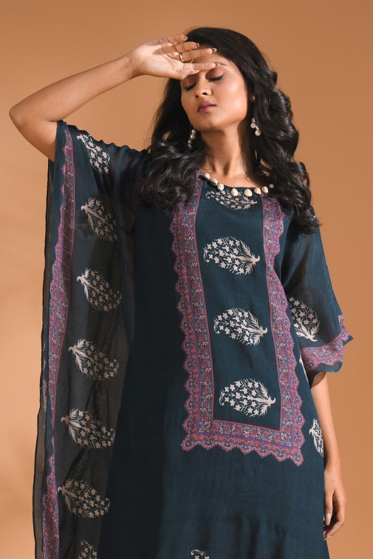 Morchari Co Ord Set With Hand Embroidery - Blue