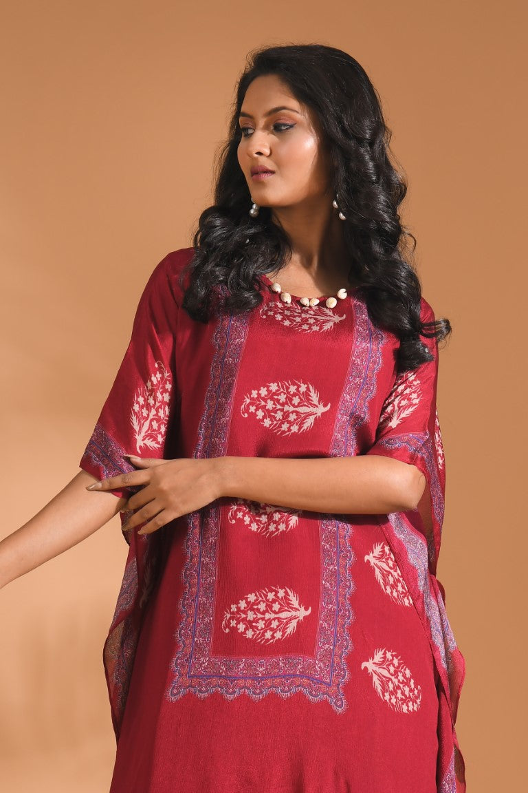 Morchari Co Ord Set With Hand Embroidery - Maroon