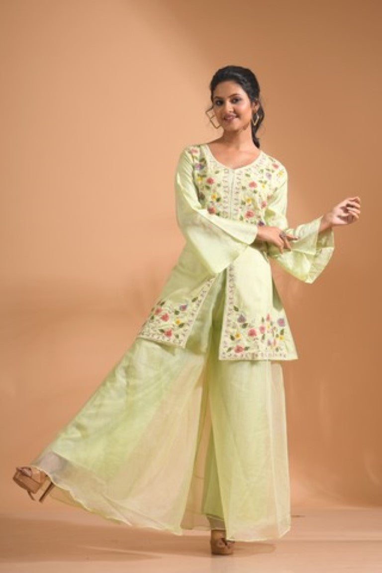 Morchari Co Ord Set With Hand Embroidery - Green
