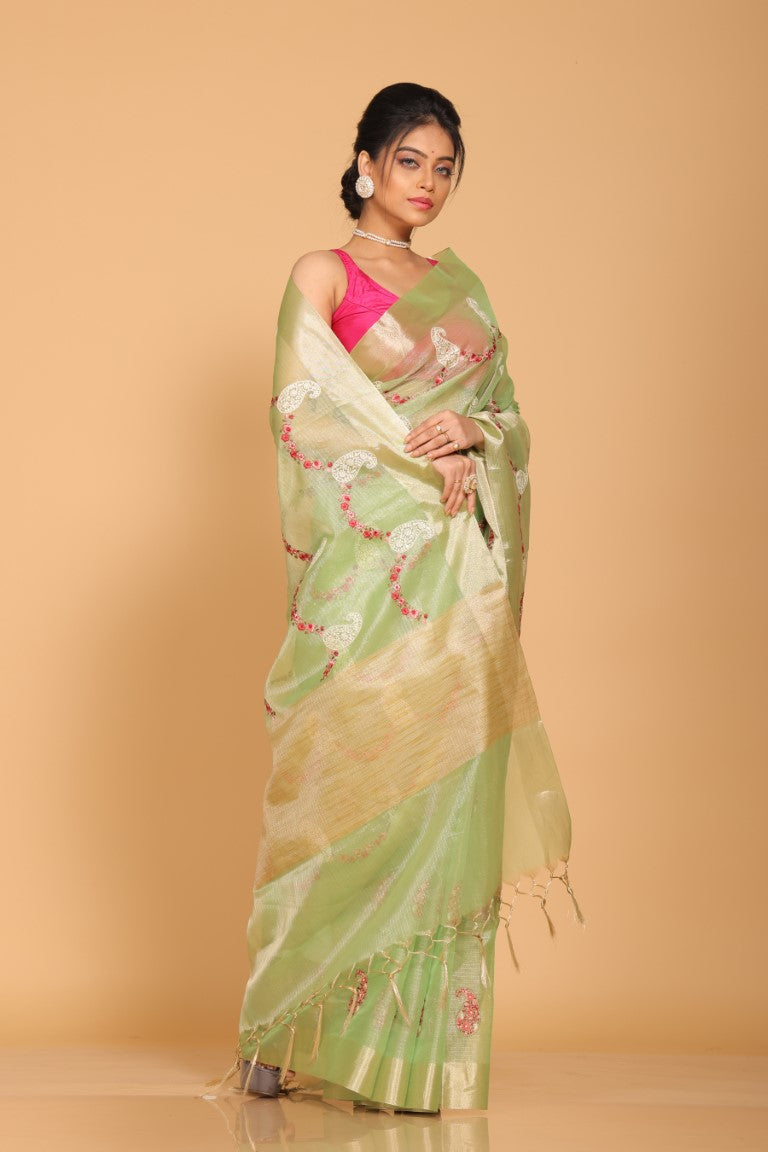 Morchari Kota Zari Embroidery Saree - Green