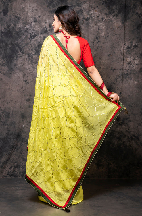 Morchari Fancy Embroidery Saree - Yellow