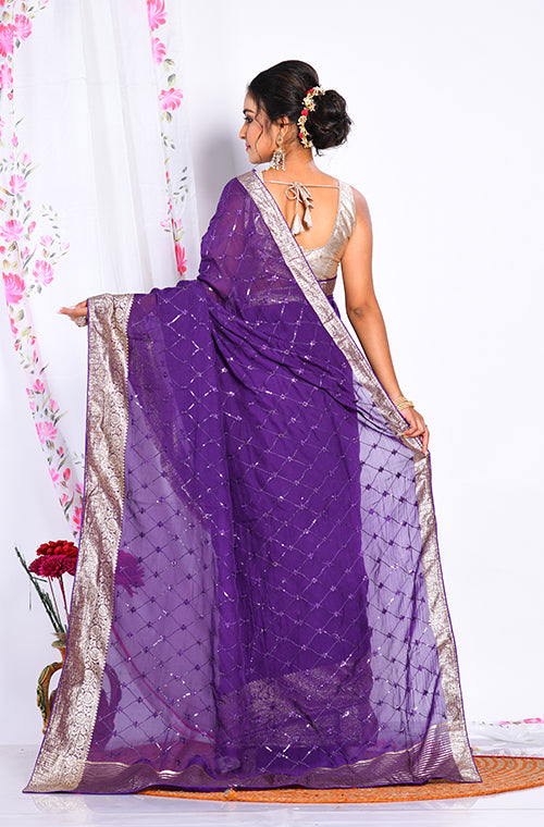 Morchari Heavy Embroidery Saree - Purple