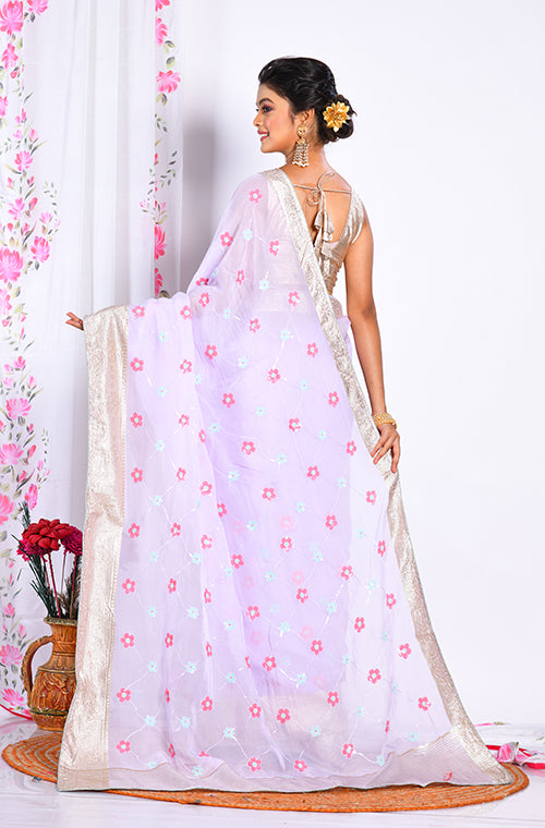 Morchari Heavy Embroidery Saree - Light Purple