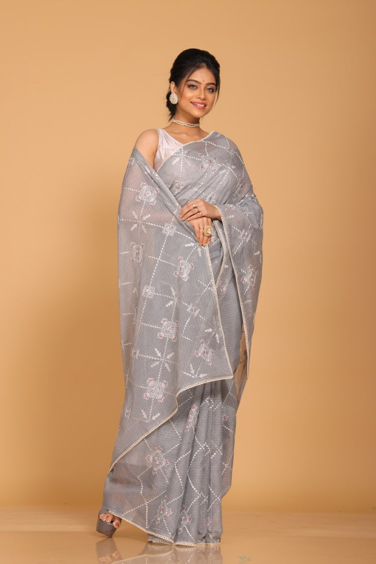 Morchari Kota Embroidery Saree - Grey