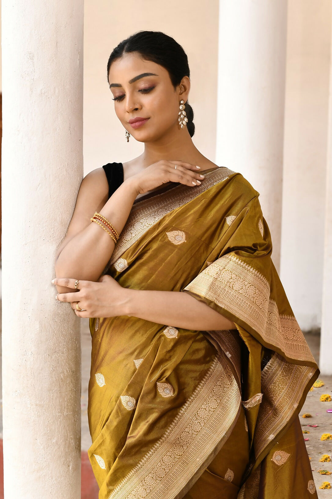Joban Fashion Olive Pure Katan Pure Handloom Banarasi Silk Saree