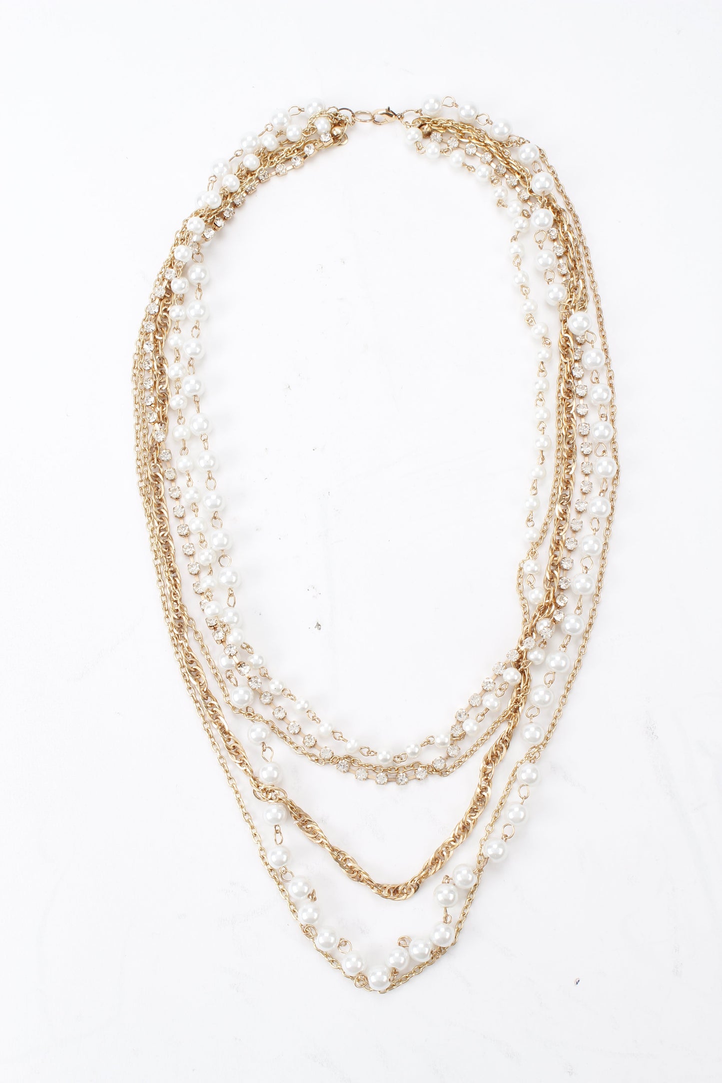 Gold-Polished Alloy Rhinestones And Pearl Layered Necklace - The Pari