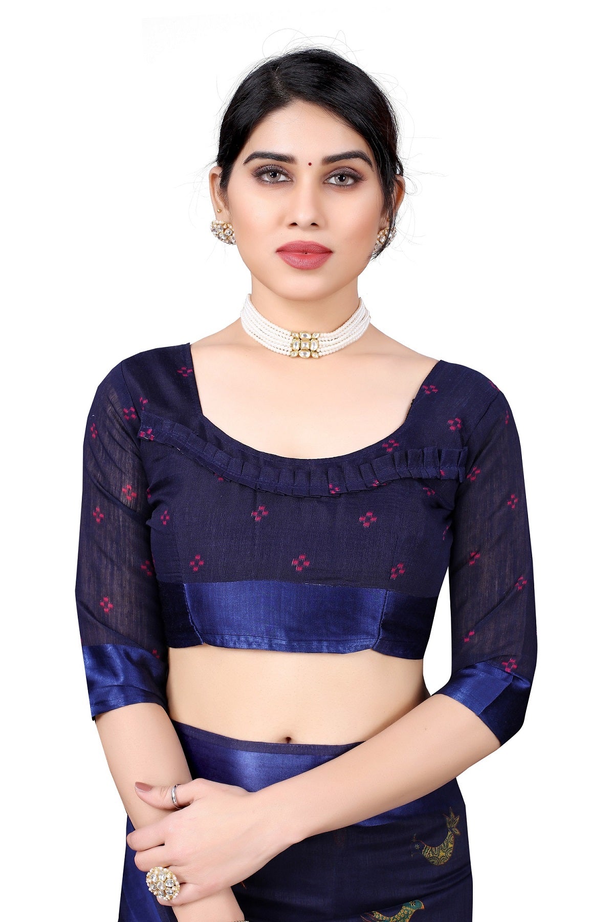 Vamika Linen Satin Border Navy Bollywood Style Saree