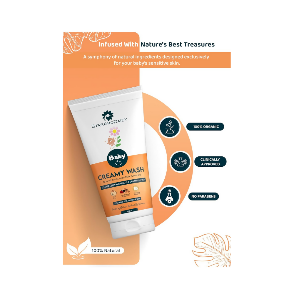 StarAndDaisy Baby Creamy Wash with Real Milk & Oats, SLS Free & Paraben free with pH 5.5, Ultra Mild