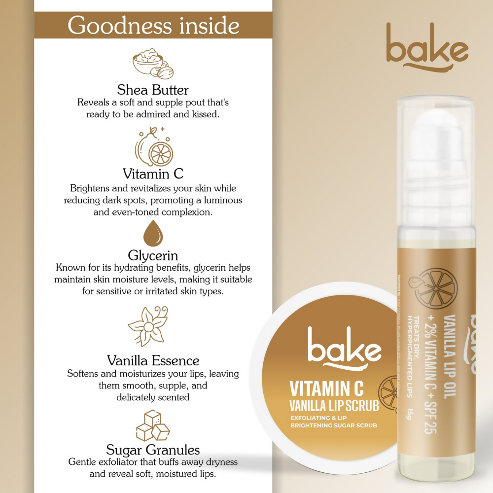 Bake Vitamin C Vanilla Lip Kit With Lip Balm SPF 25 & Lip Scrub For Dark & Pigmented Lips