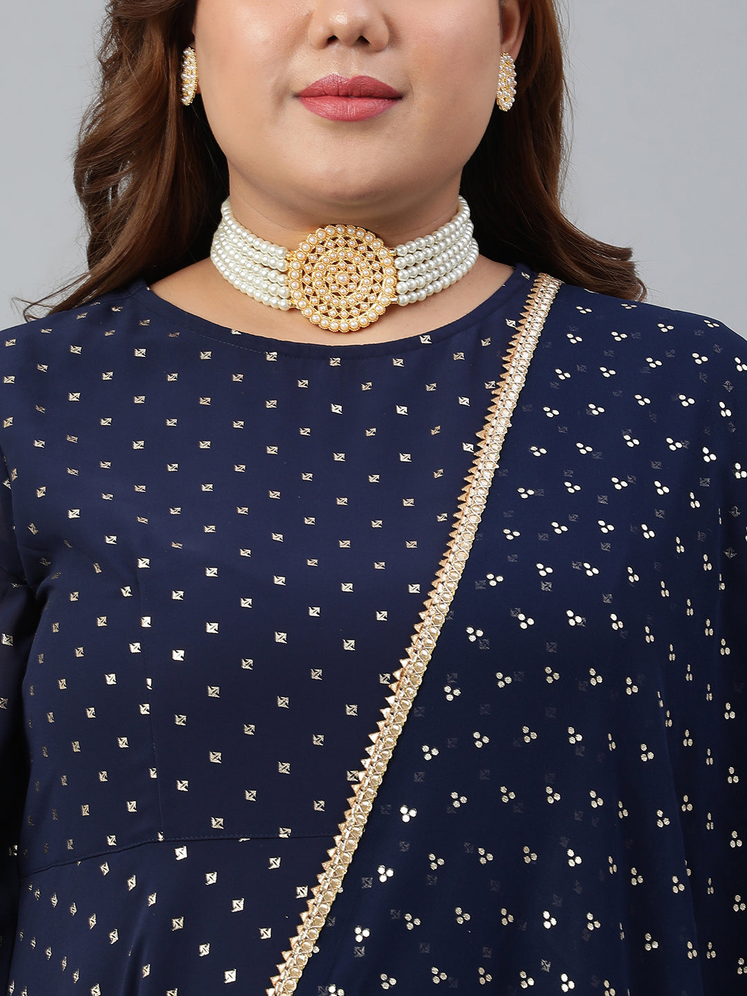 Indian Clothing Janasya XL LOVE by Janasya Women's Plus Size Navy Blue Poly Georgette Kurta and Dupatta