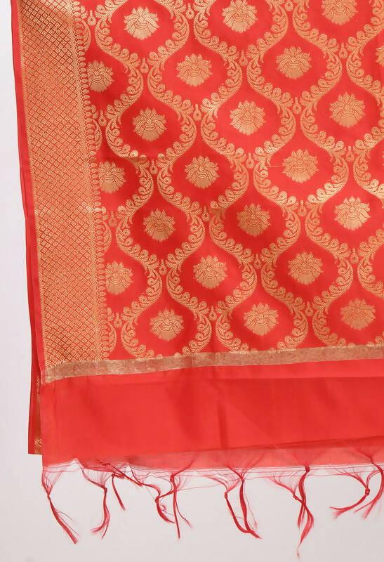 Mominos Fashion Moeza Women's Banarsi Silk All Over Woven Design Red Dupatta
