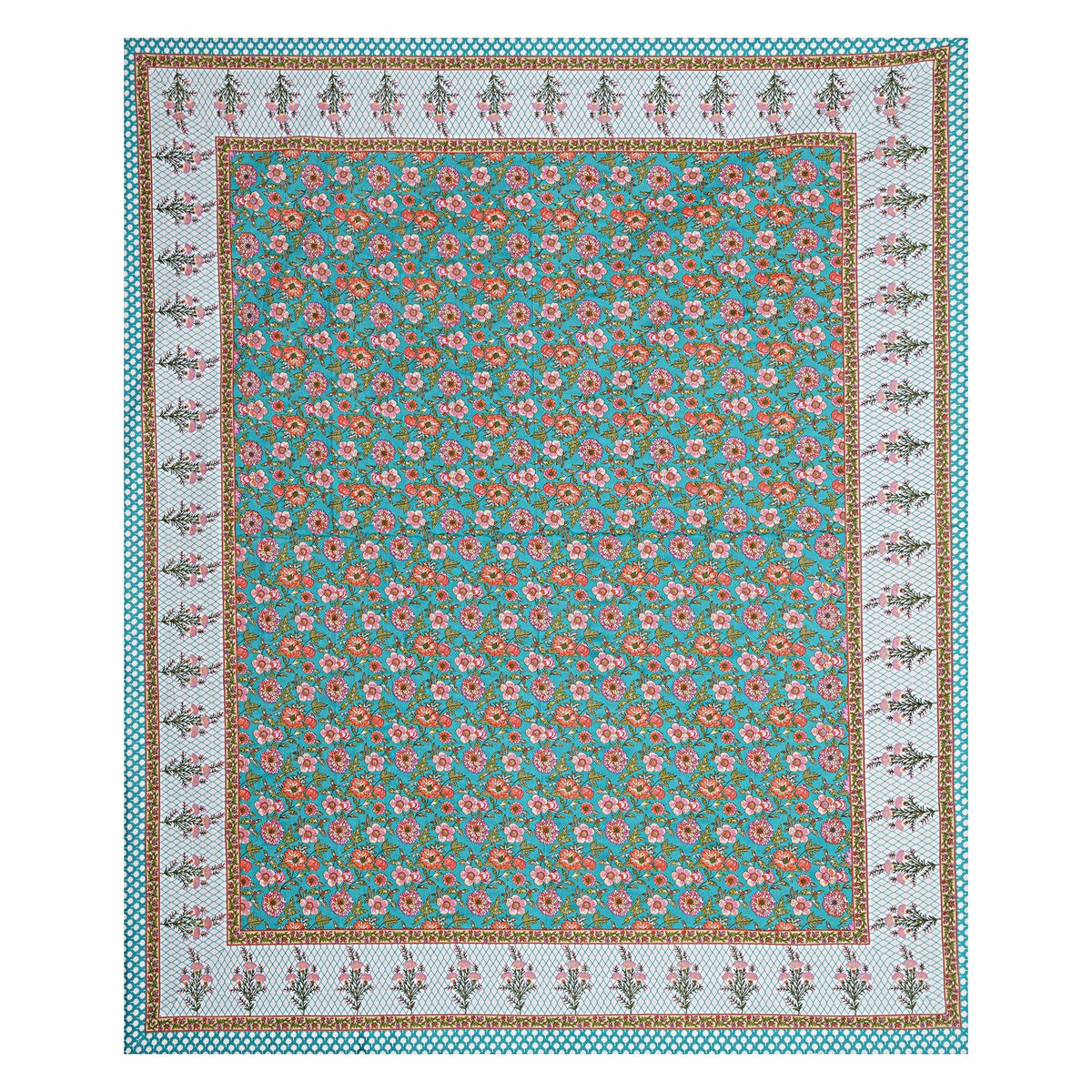 Rudra Bazaar Turquoise Blue 210 TC Cotton Double King Bedsheet With 2 Pillow Covers