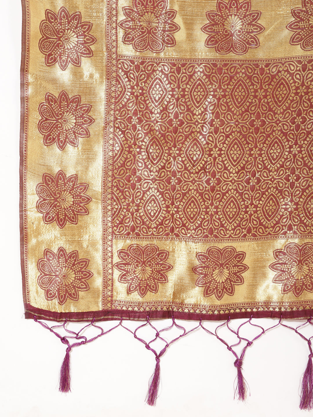 Janasya Wine Chanderi Silk Woven Paisley Chanderi Silk Saree