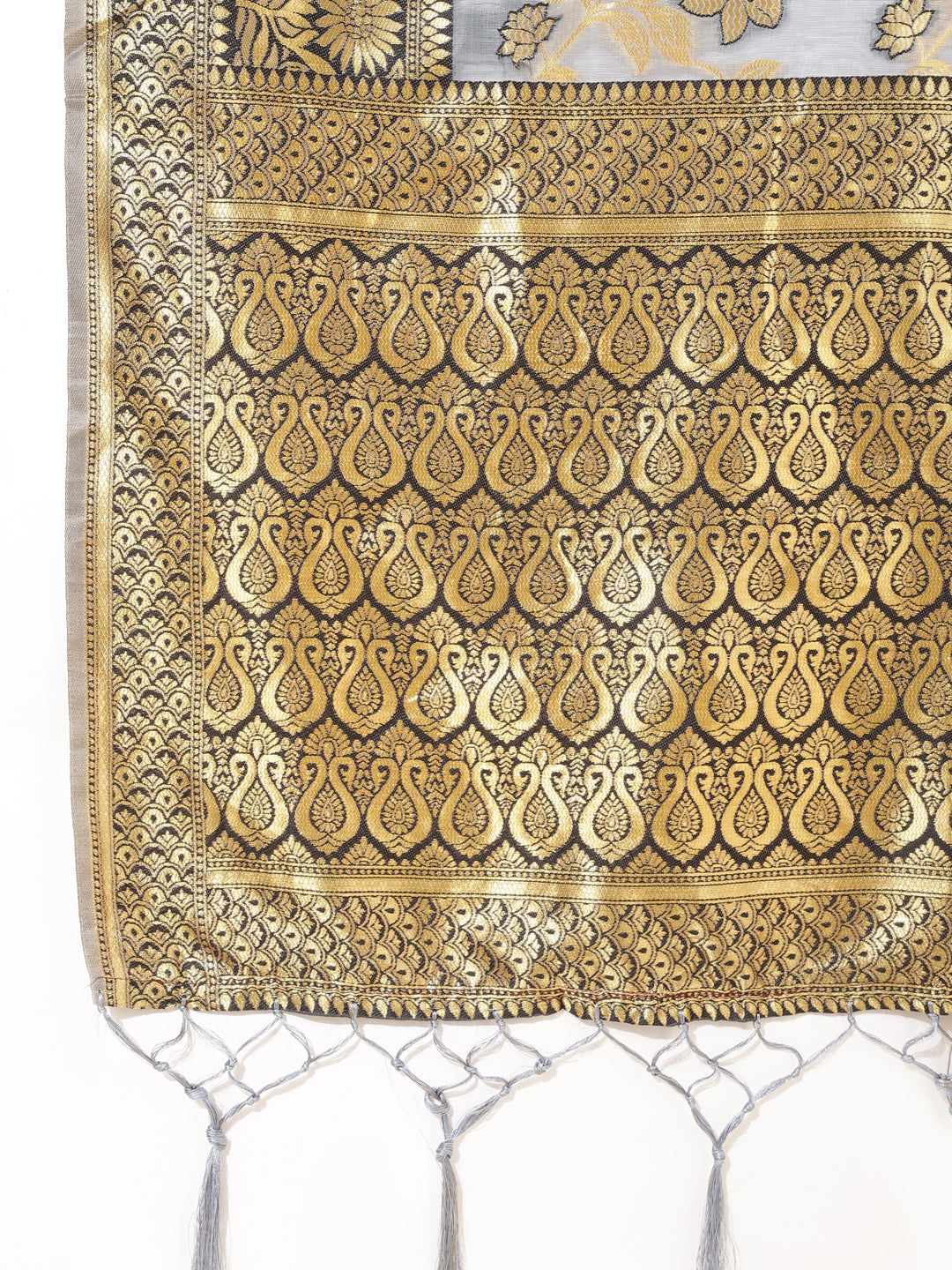 Janasya Grey Chanderi Silk Floral Woven Design Saree