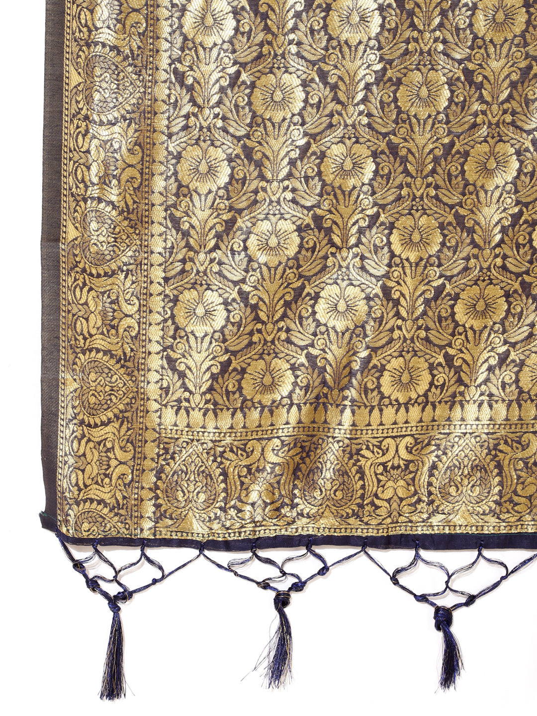 Janasya Navy Blue Chanderi Silk Woven Geometric Chanderi Silk Saree