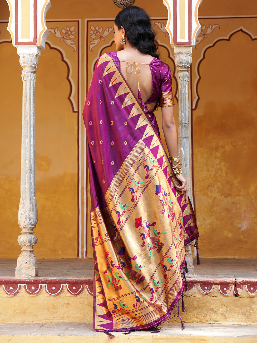 Janasya Wine Paithani Silk Ethnic Motifs Paithani Silk Saree