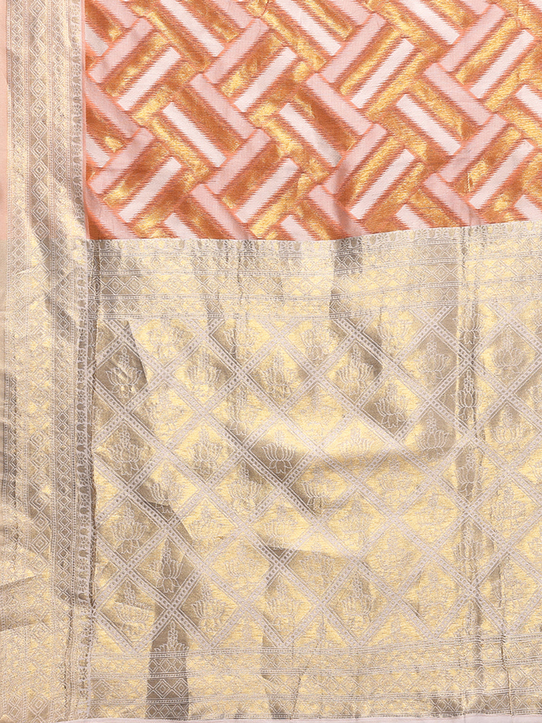 Janasya Peach Cotton Geometric Woven Saree