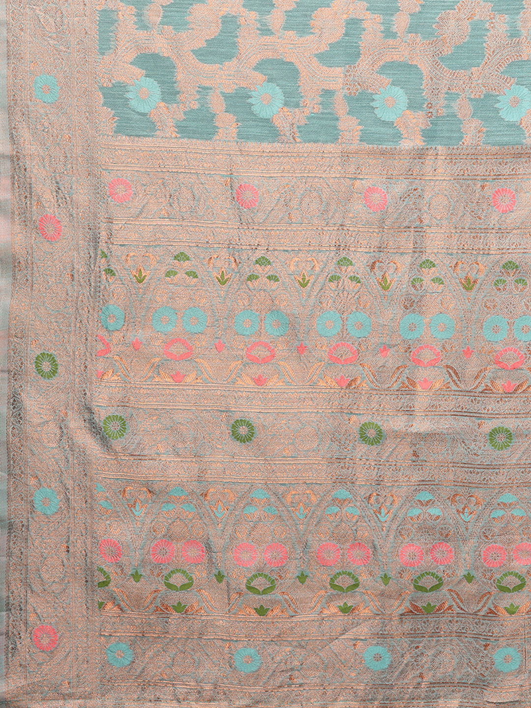 Janasya Light Blue Cotton Linen Floral Woven Saree