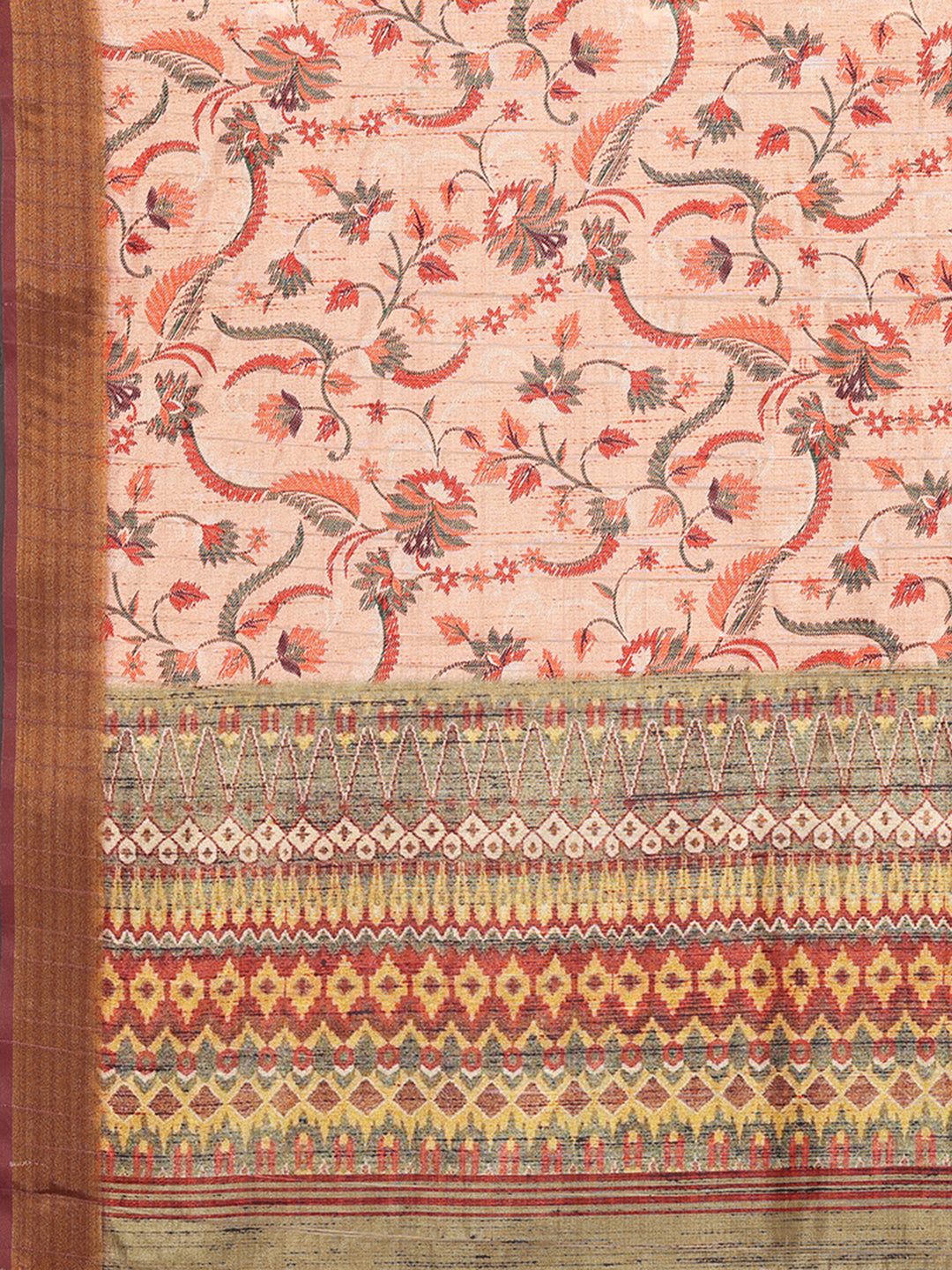 Janasya Peach Chanderi Silk Floral Printed Saree