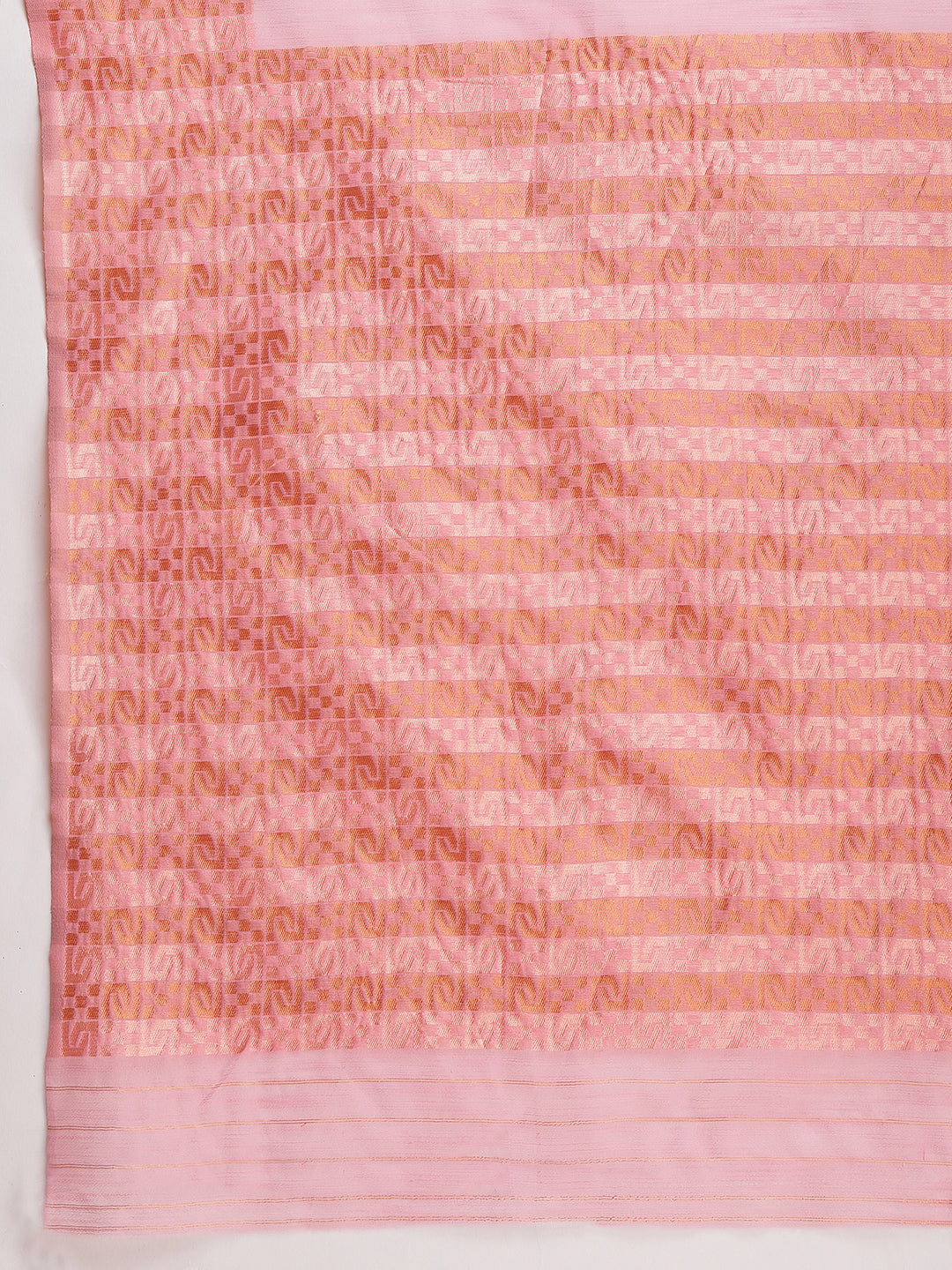 Janasya Pink Linen Blend Geometric Jacquard Saree