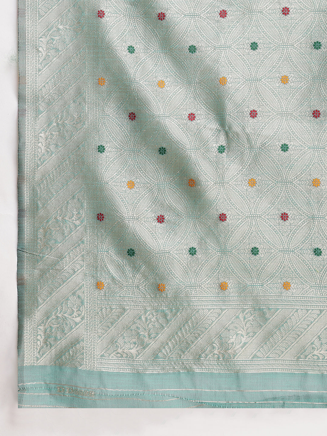 Janasya Sea Green Linen Blend Floral Jacquard Saree