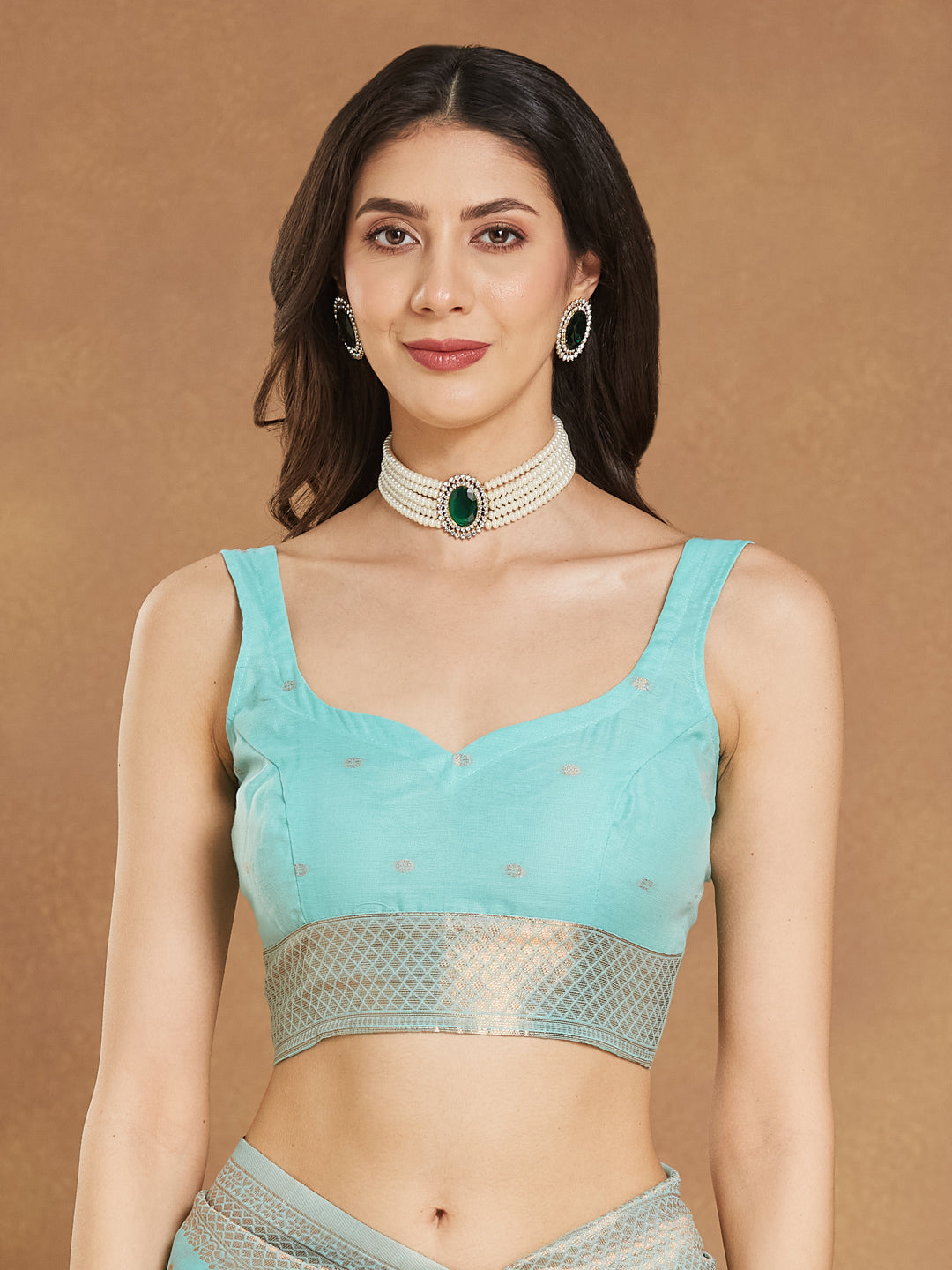 Janasya Sea Green Linen Blend Ethnic Motifs Jacquard Saree