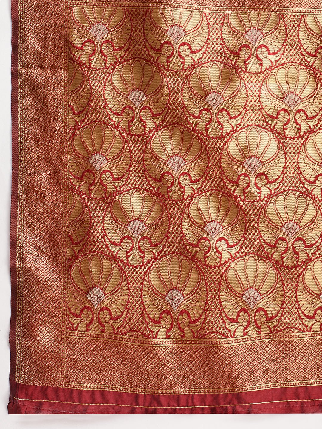 Janasya Maroon Silk Blend Ethnic Jacquard Saree