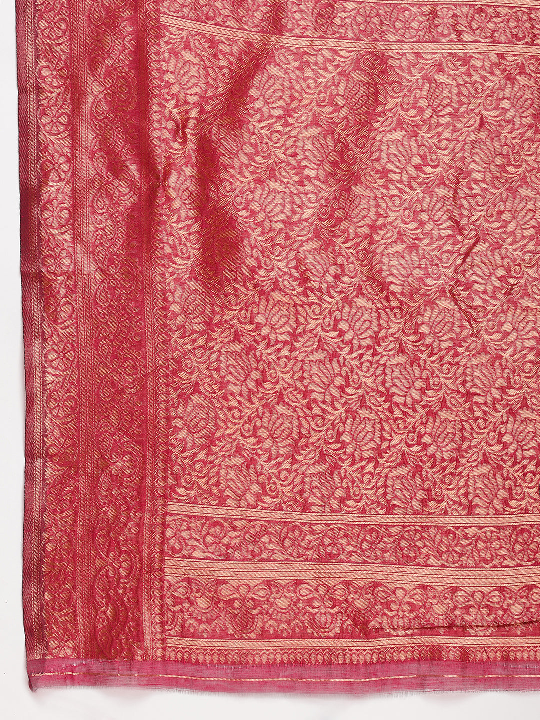 Janasya Fuchsia Silk Blend Floral Jacquard Saree