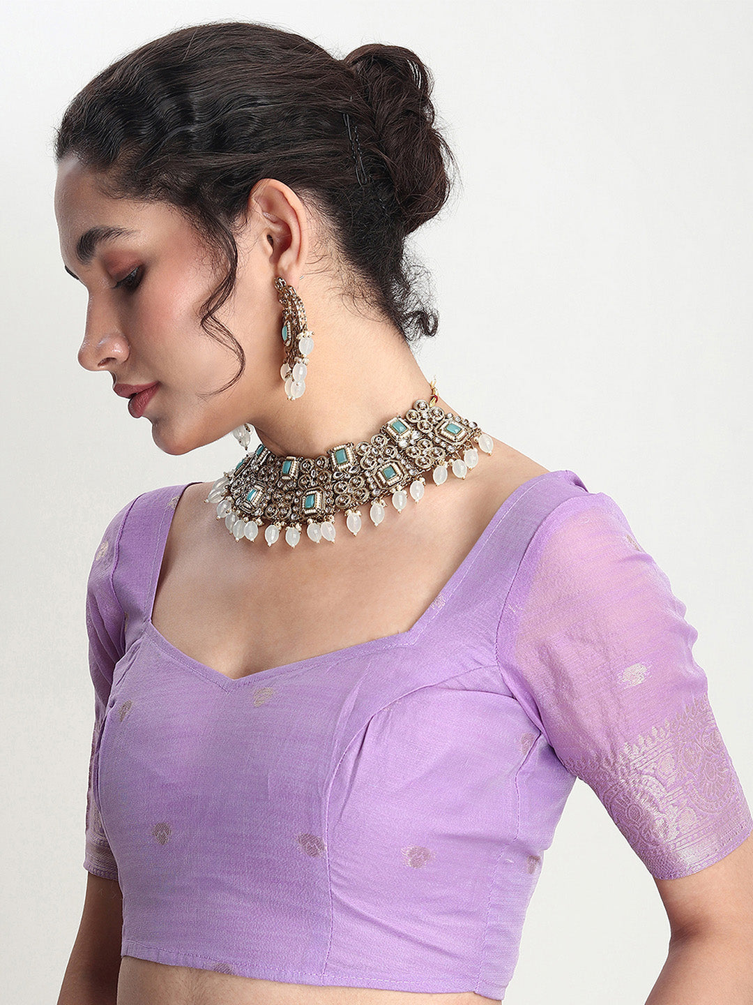 Janasya Lavender Silk Blend Geometric Jacquard Saree
