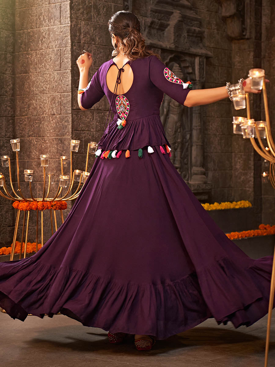 Myra Purple Viscose Rayon Embroidered Designer Navratri Special Lehenga