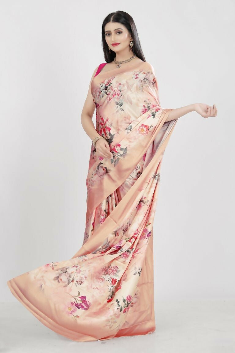 Aayaa Designer Printed Satin Saree - Multi Color