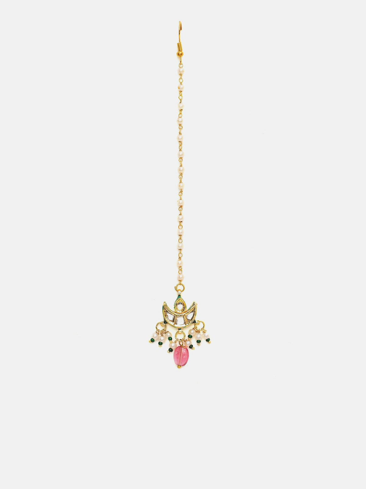 Ruby Raang Gold Polished Maroon Kundan Maang Tikka