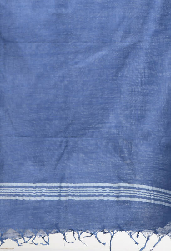 Mominos Fashion Moeza Women's Linen Cotton Silver Border Blue Dupatta